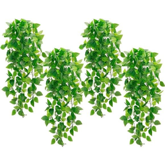 4pcs 3.6FT Artificial Hanging Plants, Faux Pothos with 162 Leaves Each - Picture 1 of 6